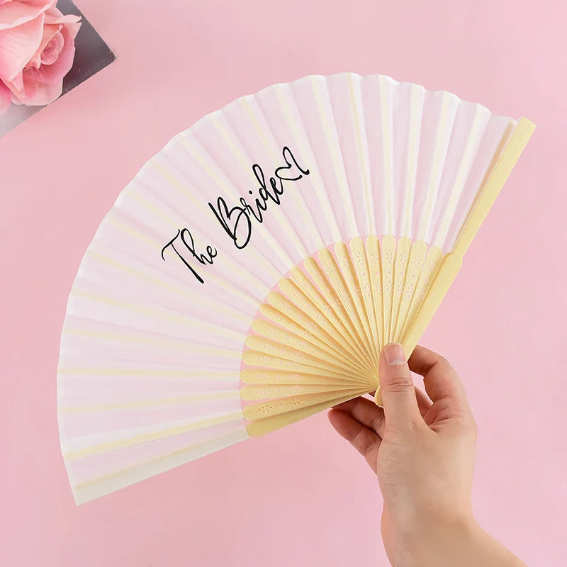 1-6pcs White Wedding Bride Hand Fans Bachelorette Hen Party Bridesmaids Gift Foldable Paper Fan Wedding Bride Shower Party Decor