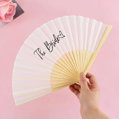 1-6pcs White Wedding Bride Hand Fans Bachelorette Hen Party Bridesmaids Gift Foldable Paper Fan Wedding Bride Shower Party Decor
