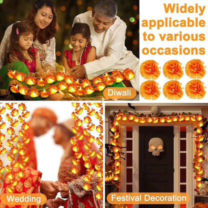 Marigold Garland for Decoration Lighted Day of The Dead Dia De Los Muertos Indian Diwali Altar Halloween Home Party Decor