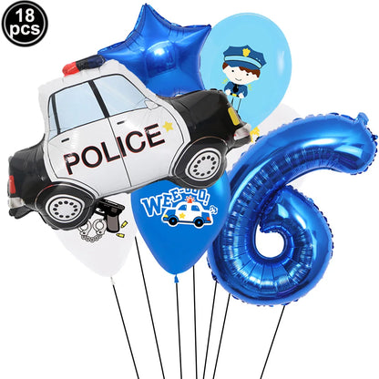5th Birthday Police Party Blue Car Helicopter Foil Balloons for Boys Baby Shower Police Birthday Party Decoration
