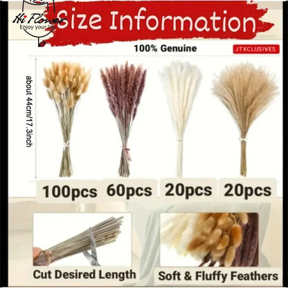 165PCS Pampas Grass Dried Flowers Boho Farmhouse Country Wedding Home Room Decor Bouquet Bunny Tail Grass DIY Artificial Flowers