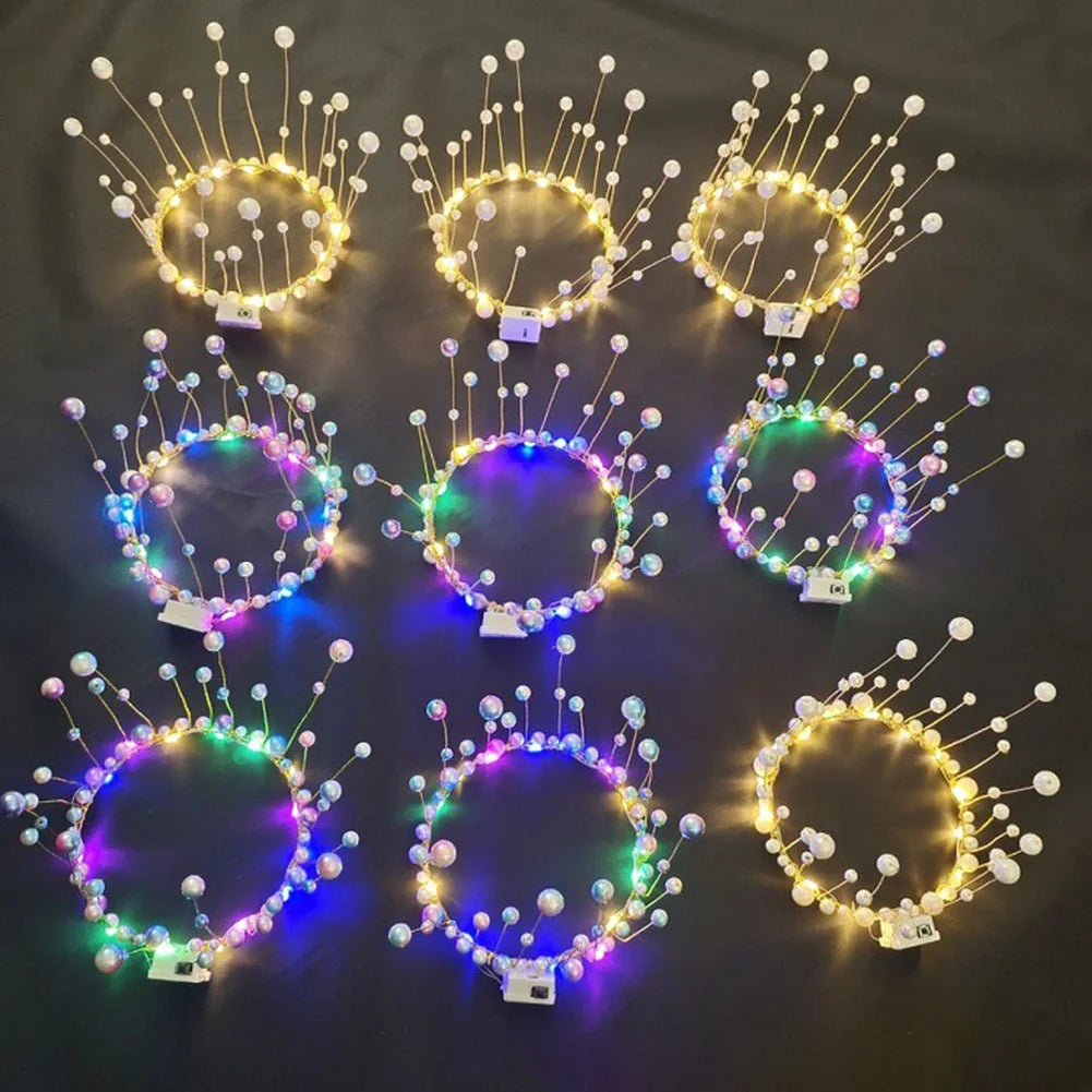 New LED Lamp Pearl Crown Cake Topper Decor Princess Party Top Topper Happy Birthday Cake Decorating Tools Gift Wedding Supplies