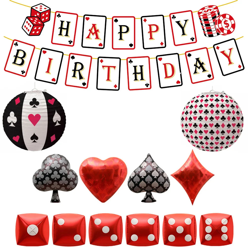 Casino Birthday Decorations Las Vegas Party Foil Curtains Backdrop Balloon New Years Eve Party Poker Decor Supplies