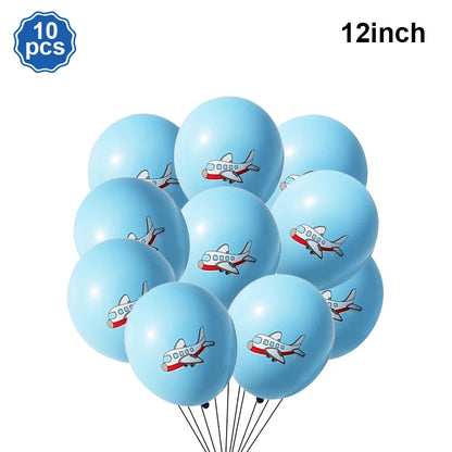 Airplane Party Decoration 12Inch Blue White Latex Balloons Big Plane Foil Cloud Balloon Set for Kids Boys Aviator Theme Birthday
