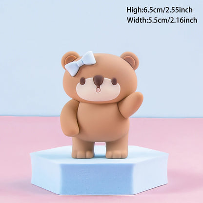 New 3D Pink Blue Bear Cake Topper Cute Mini Bear Doll Cake Decoration Boy Girl Birthday Party Gender Reveal Baby Shower Supplies