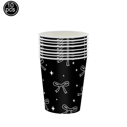 Black Bow Party Supplies Bow Birthday Party Dinner Plate Cup Napkin Toppers Bow Party Decors for Bachelorette Bridal Baby Shower