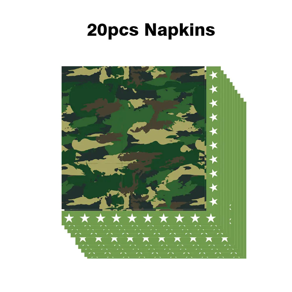 Army Party Tableware Camouflage Green Plates Cups Tablecloths Camouflage Balloons Military Theme Birthday Party Decorations
