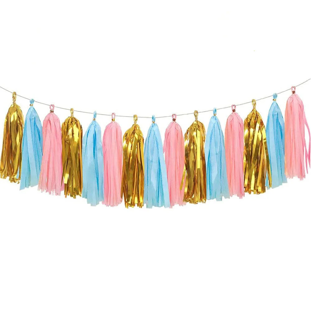 Gender Reveal Party Supplies Oh Baby Boy or Girl Banner Ceiling Hanging Decor Backdrop Pink Blue Tassel Baby Shower Decoration