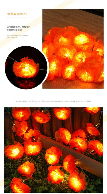 Marigold Garland for Decoration Lighted Day of The Dead Dia De Los Muertos Indian Diwali Altar Halloween Home Party Decor