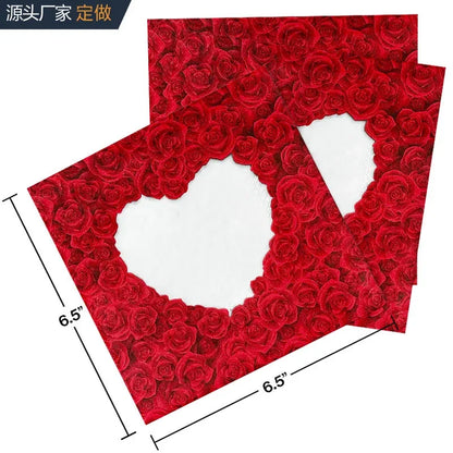 Valentine's Day Rose Heart Coloured Printed Napkins Proposal Engagement Party Tissue Paper Food Grade 2 Ply Unscented Napkins