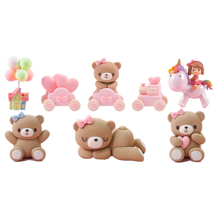 New 3D Pink Blue Bear Cake Topper Cute Mini Bear Doll Cake Decoration Boy Girl Birthday Party Gender Reveal Baby Shower Supplies