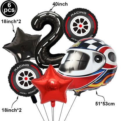 Race Car 2nd Birthday Decorations Tableware Paper Plates Cups Large Racing Car Balloons Kids Two Fast Birthday Party Supplies