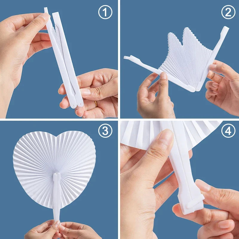 20/100 PCS Foldable DIY Painting Heart Shape Round Paper Fan Wedding Party Guest Gifts Decoration Anniversary Kids Party Favors