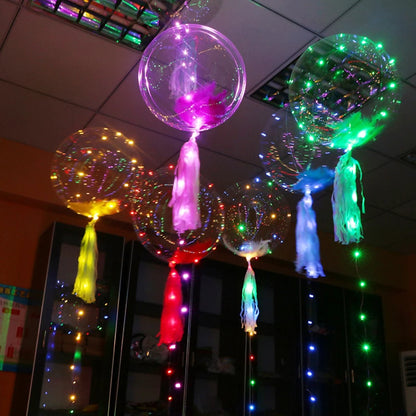 13" 18" 20" Round Transparent Traceless Bobble Ball Luminous Balloon Colorful Feather Birthday Party New Year Wedding Decoration