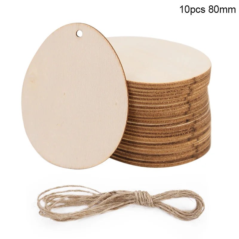30-80mm Wooden Easter Eggs Kids DIY Painting Crafts Blank Bunny Eggs Wood Chips Happy Easter Party Home Decoration Ornament Gift