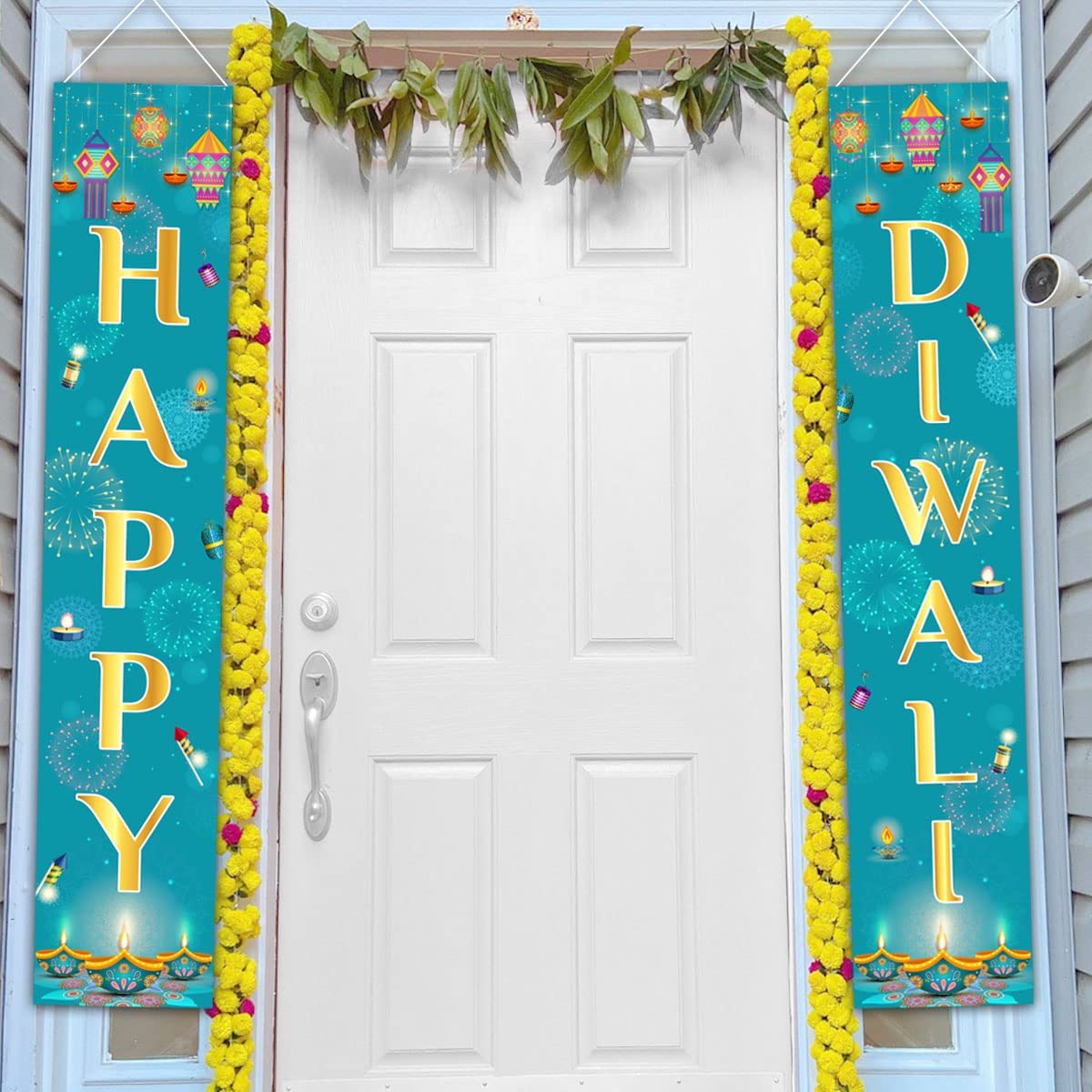 Funmemoir Happy Diwali Porch Signs Deepawali Decorations Indian Festival of Lights Door Sign Decor Hindu Diwali Greeting Banners