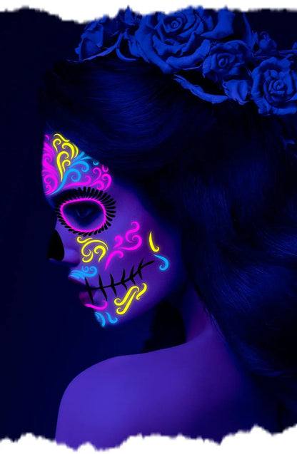 1/4/8PCS Waterproof Fluorescent Temporary Tattoo Neon Halloween Stickers Day of the Dead Party Festival Night Bar Face Stickers