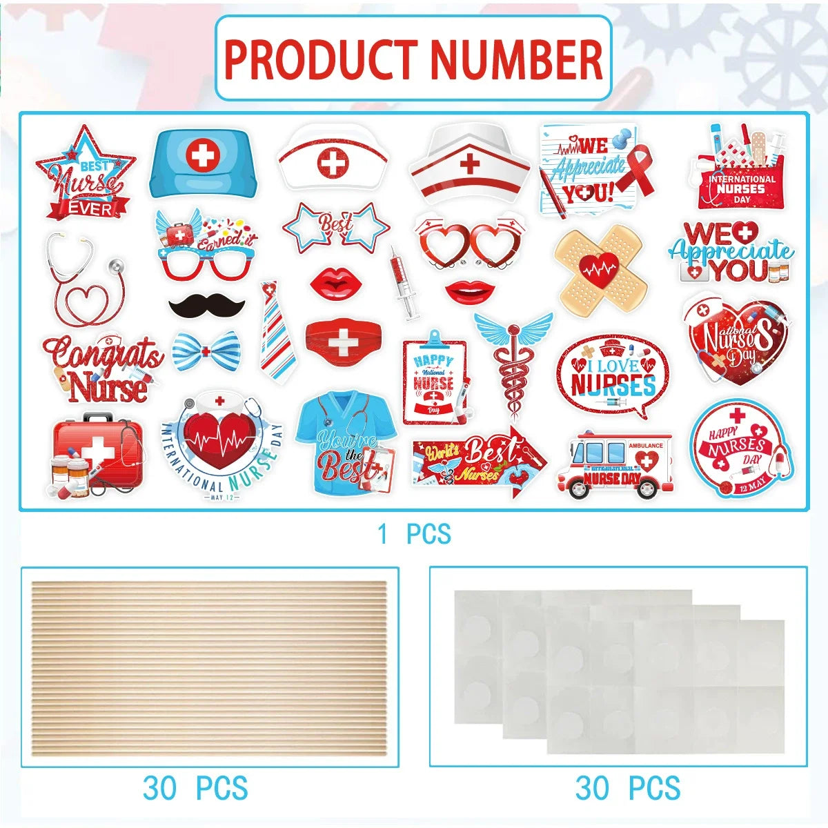 30Pcs Nurse Day Theme Photo Booth Props Thank You Nurses Dress Up Paper Masks for Congrats Nurse Graduation Party Decoration