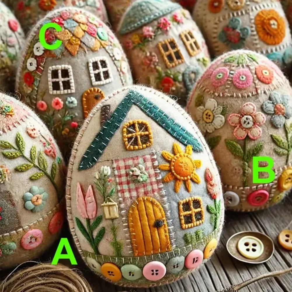 Patchwork Felt Egg House DIY Kit, Easter Craft Decor, Handmade Embroidered Felt Easter Eggs Kit, Home Easter Eggs Ornaments