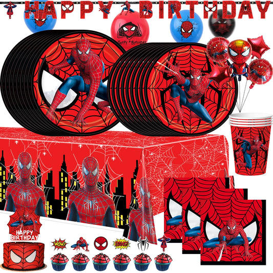 Spiderman Birthday Party Decorations Superhero Disposable Tableware Paper Cup Plate Napkin Tablecloth Banner for Kid Baby Shower