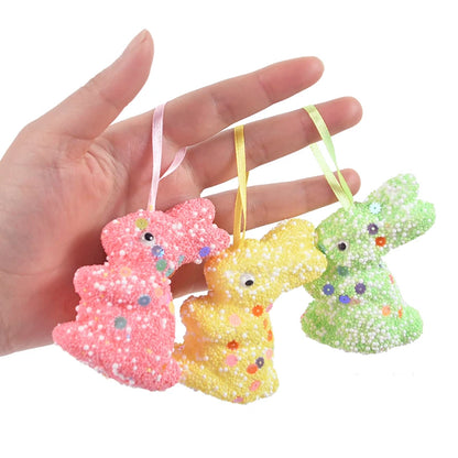 24/6pcs Painted Foam Easter Eggs Rabbit Hanging Ornaments Decoration for Home Easter Tree Pendants Basket Decor Kids Gift 2025