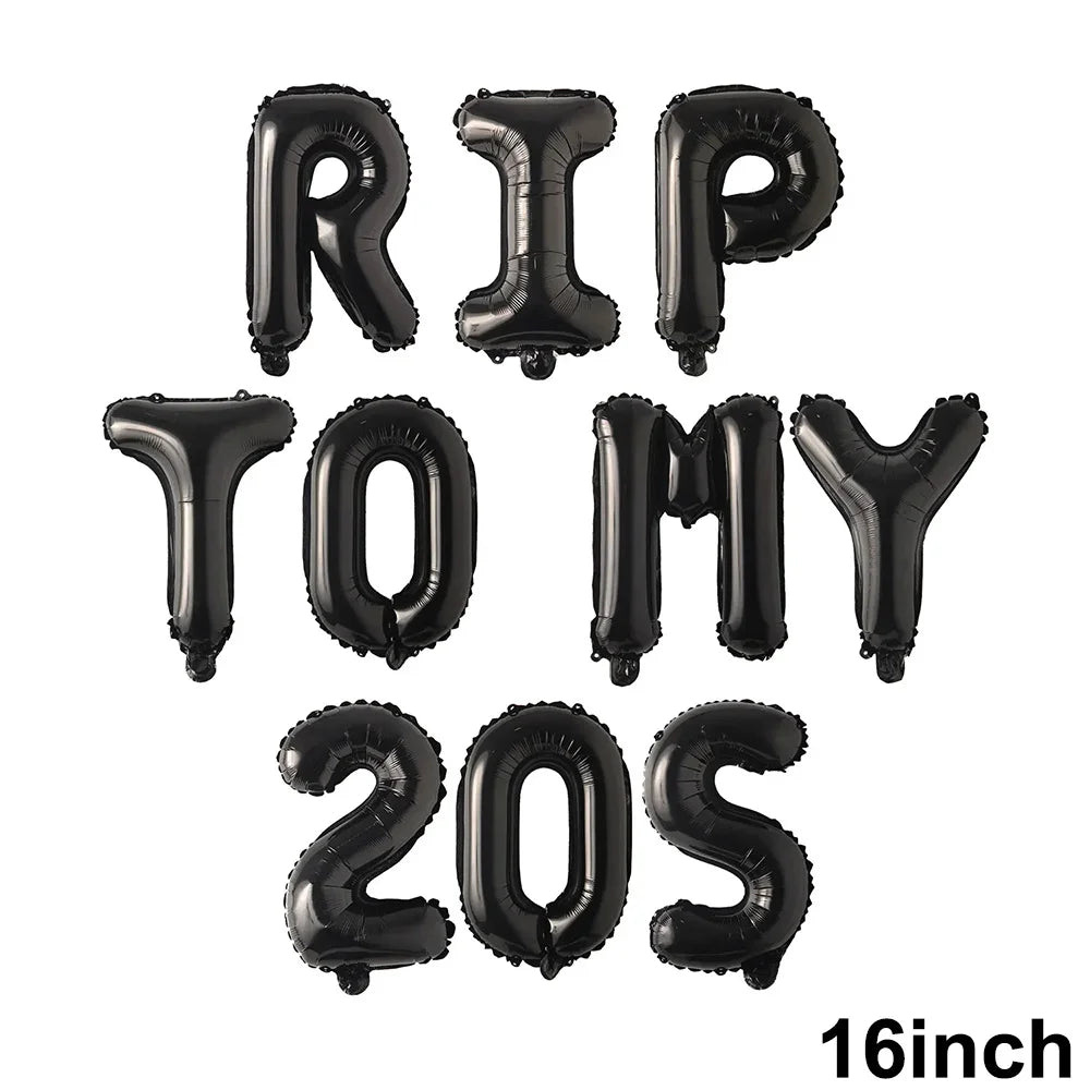 RIP to My 20s Supplies Banner Garland Backdrop Tablecloth Rip Sash Cake Topper Balloon Funeral Youth Funny Thirtieth Party Decor