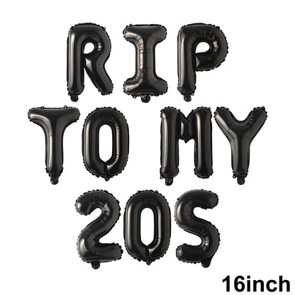 RIP to My 20s Supplies Banner Garland Backdrop Tablecloth Rip Sash Cake Topper Balloon Funeral Youth Funny Thirtieth Party Decor
