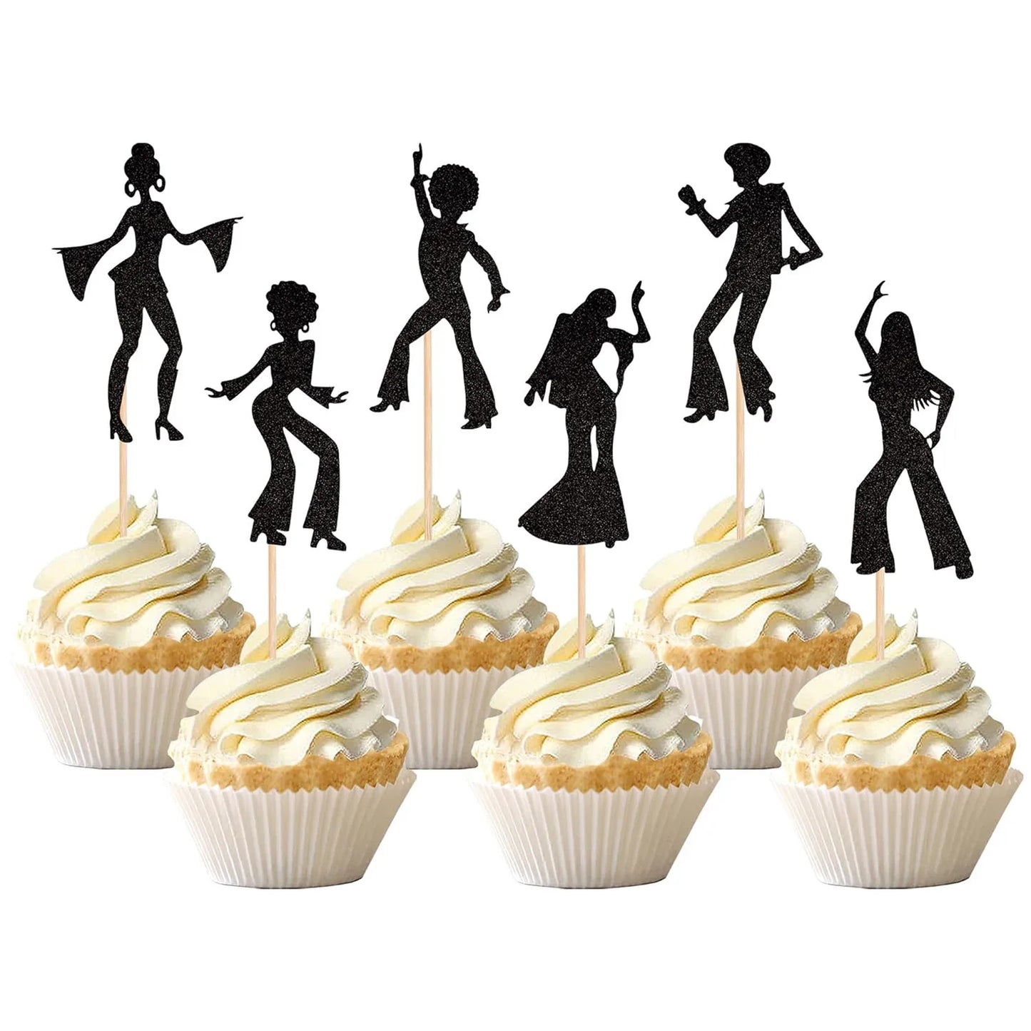 16PCS Music Notes Cupcake Toppers Black Glitter Musical Symbol Cupcake Picks for Rock Music Concert Theme Baby Shower Wedding B