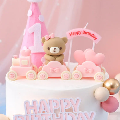 New 3D Pink Blue Bear Cake Topper Cute Mini Bear Doll Cake Decoration Boy Girl Birthday Party Gender Reveal Baby Shower Supplies