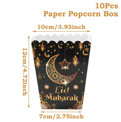 EID Mubarak Popcorn Box Biscuit Gift Box Ramadan Decoration 2025 For Home EID Mubarak Islamic Muslim Party Decor Eid al-Fitr