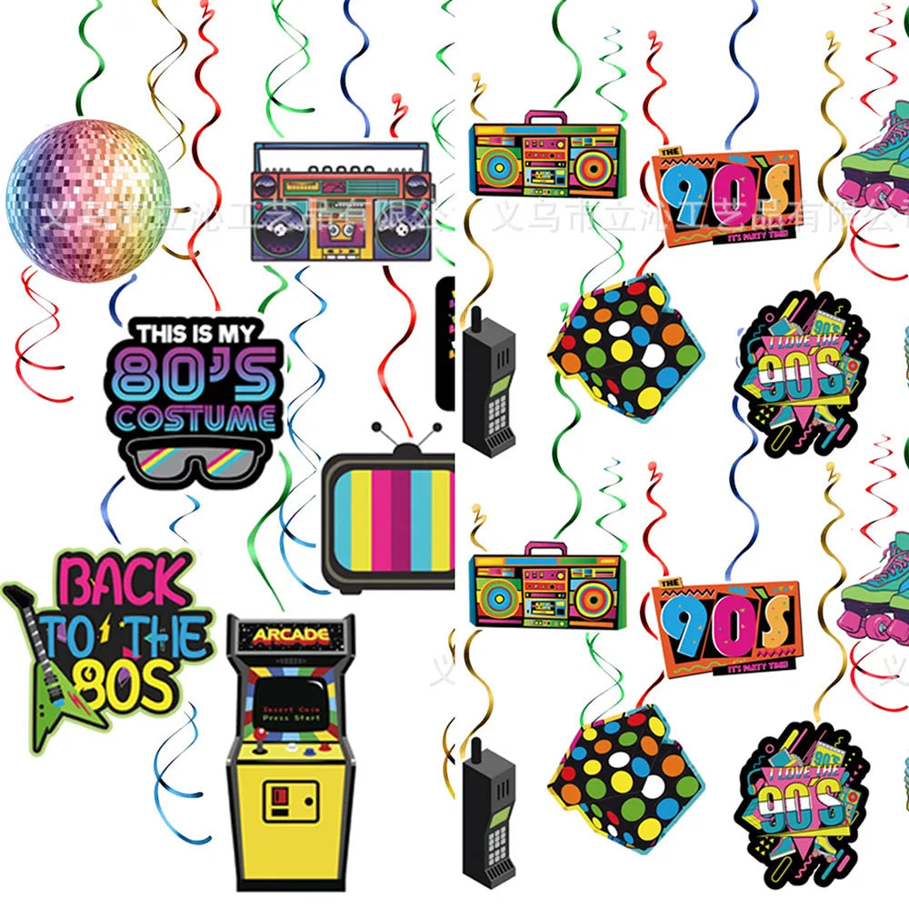 80s 90s Party Decorations Retro 1980s 1990s Hip Hop Party Hanging Swirls Ceiling Decor for Adults Back to The 80s 90sParty