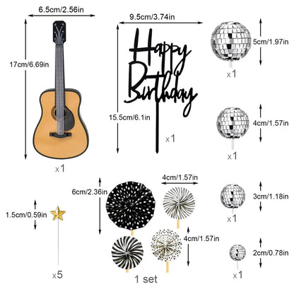 22PCS Guitar Cake Toppers Music Note Birthday Cake Toppers 1:12 Guitar Model Decor Party For Musician Party Birthday Rock Theme