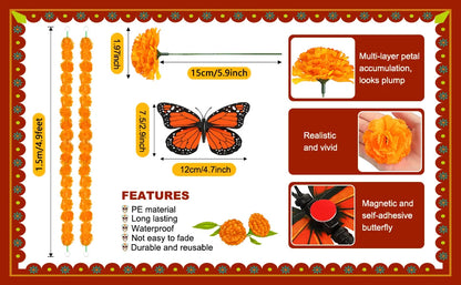 14~380pcs Day of the Dead Marigold Flower Garland Decorations Dia De Los Muertos ofrenda Altar with Monarch Butterfly Mexican