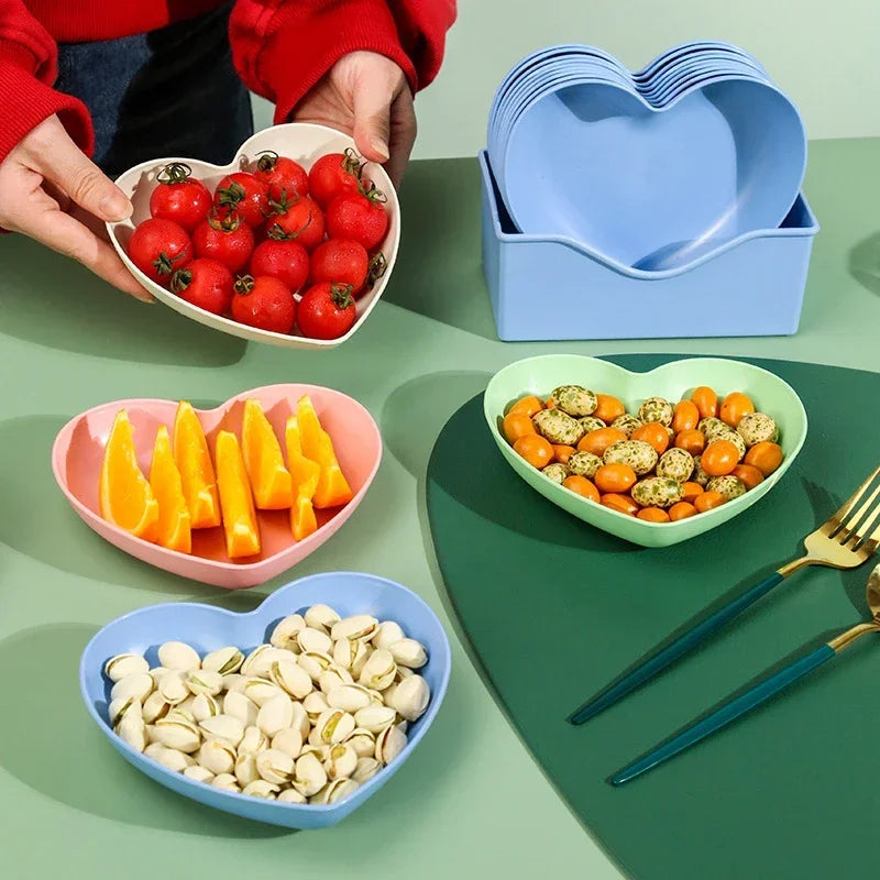 Set of 6pcs Heart-shaped Plate Creative Cake Plate with Tray Bone Dish Dried Fruit Snack Plate Candy Plate Container Snack Plate