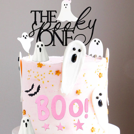 LaVenty Pink Halloween Cake Decoration Spooky One Ghost Cake Decoration Boo is One Cake Topper for Halloween Party Supplies