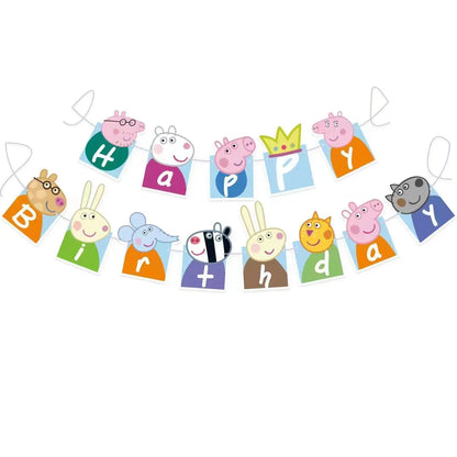 Cartoon Pig Family Birthday Party Balloon Decoration Set for Girls, Disposable Party Tableware Banner, Baby Shower  Birthday Hat