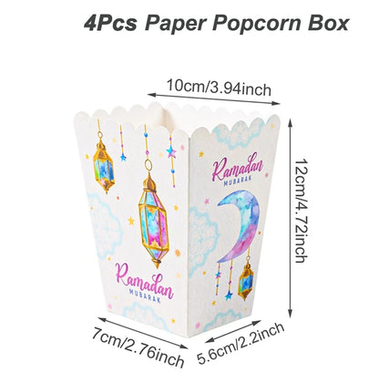 EID Mubarak Popcorn Box Biscuit Gift Box Ramadan Decoration 2025 For Home EID Mubarak Islamic Muslim Party Decor Eid al-Fitr
