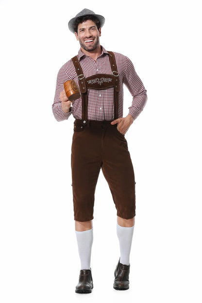 Three-Piece Set Oktoberfest Lederhosen Costume for Men Bavarian German Beer Festivals Suspenders Shirt Hat Male Cosplay Costumes