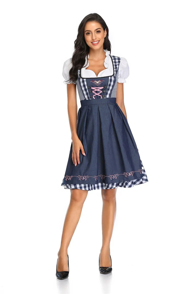 S-4XL Womens German Oktoberfest Beer Girl Costume Bavarian Traditional Beer Dirndl Dress With Apron