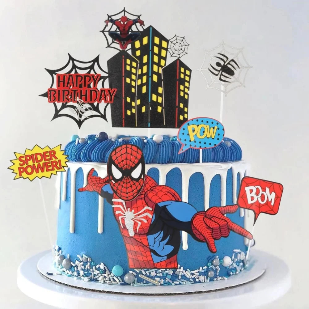 Spiderman Cake Toppers Superhero Birthday Cake Decorations CupCake Topppers Ornaments for Kids Boys Baby Shower Supplies Gifts