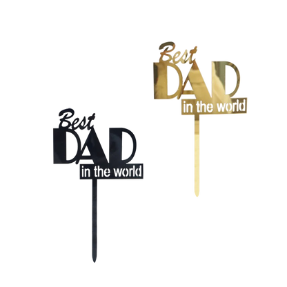 3pcs Gold Black  Best Dad in the world Cake Topper Decorations for Father's Day Birithday Party Cake Decorations