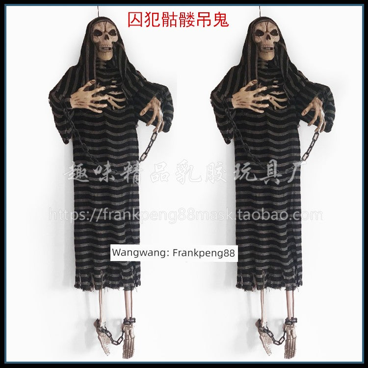 New Voice-Controlled Skull Hanging Ghost Halloween Haunted House Secret Room Props Bar KTV Set Decoration Pendant Horror