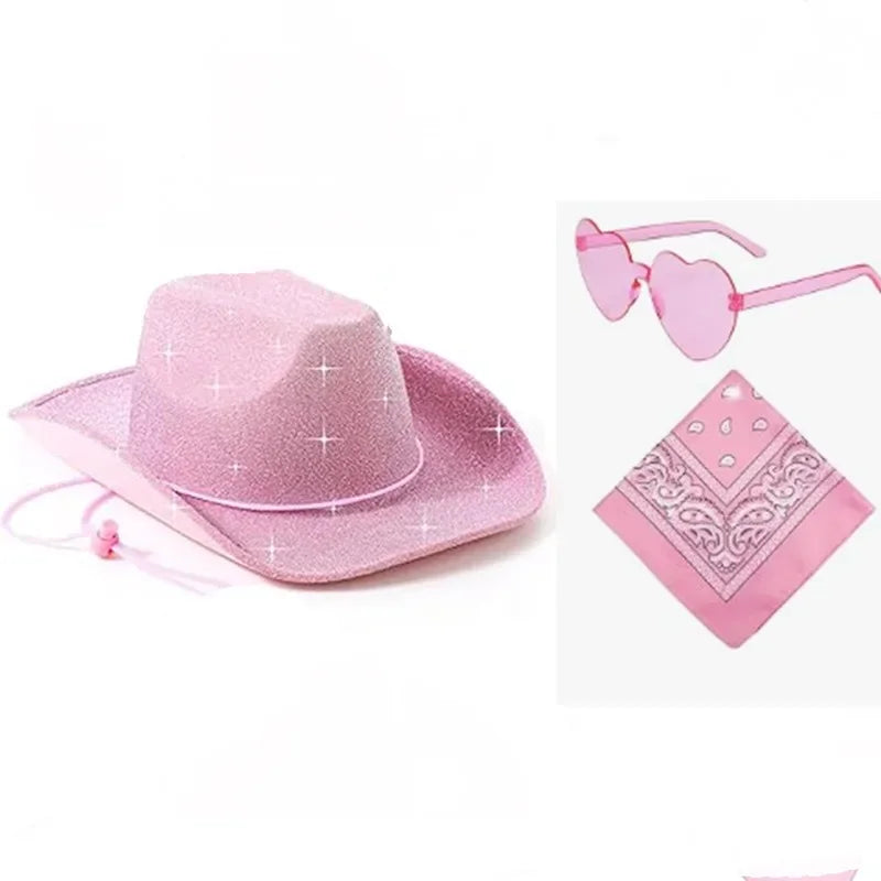 Pink Cowboy Hat Bachelorette Party 3pcs/Set Decoration Western Cowboy Hat Happy Hen Party Decor Girls Birthday Party Photo Props