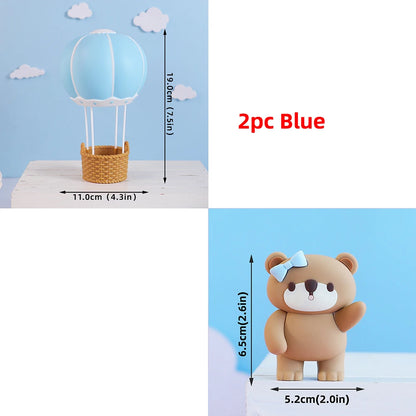 Bear Cake Toppers for Boy or Girl Baby Shower Children's Birthday Party Decoration Hot Air Balloon Cake Topper Pink Blue Green