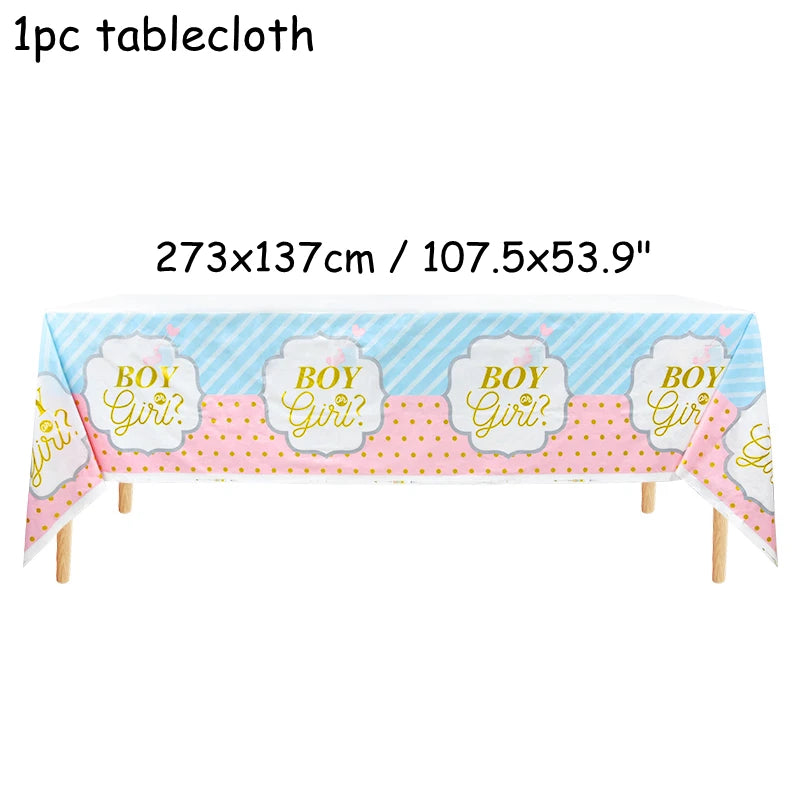 Gender Reveal Disposable Tableware Pink Blue Boy or Girl Plate Napkin Cup Tablecloth Baby Shower Party Table Decoration Supplies