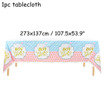 Gender Reveal Disposable Tableware Pink Blue Boy or Girl Plate Napkin Cup Tablecloth Baby Shower Party Table Decoration Supplies