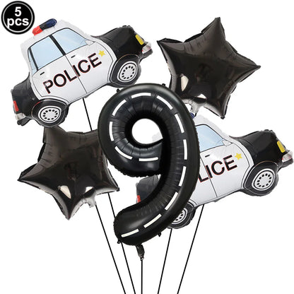5th Birthday Police Party Blue Car Helicopter Foil Balloons for Boys Baby Shower Police Birthday Party Decoration