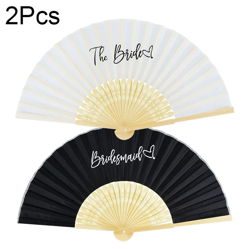 1-6pcs White Wedding Bride Hand Fans Bachelorette Hen Party Bridesmaids Gift Foldable Paper Fan Wedding Bride Shower Party Decor