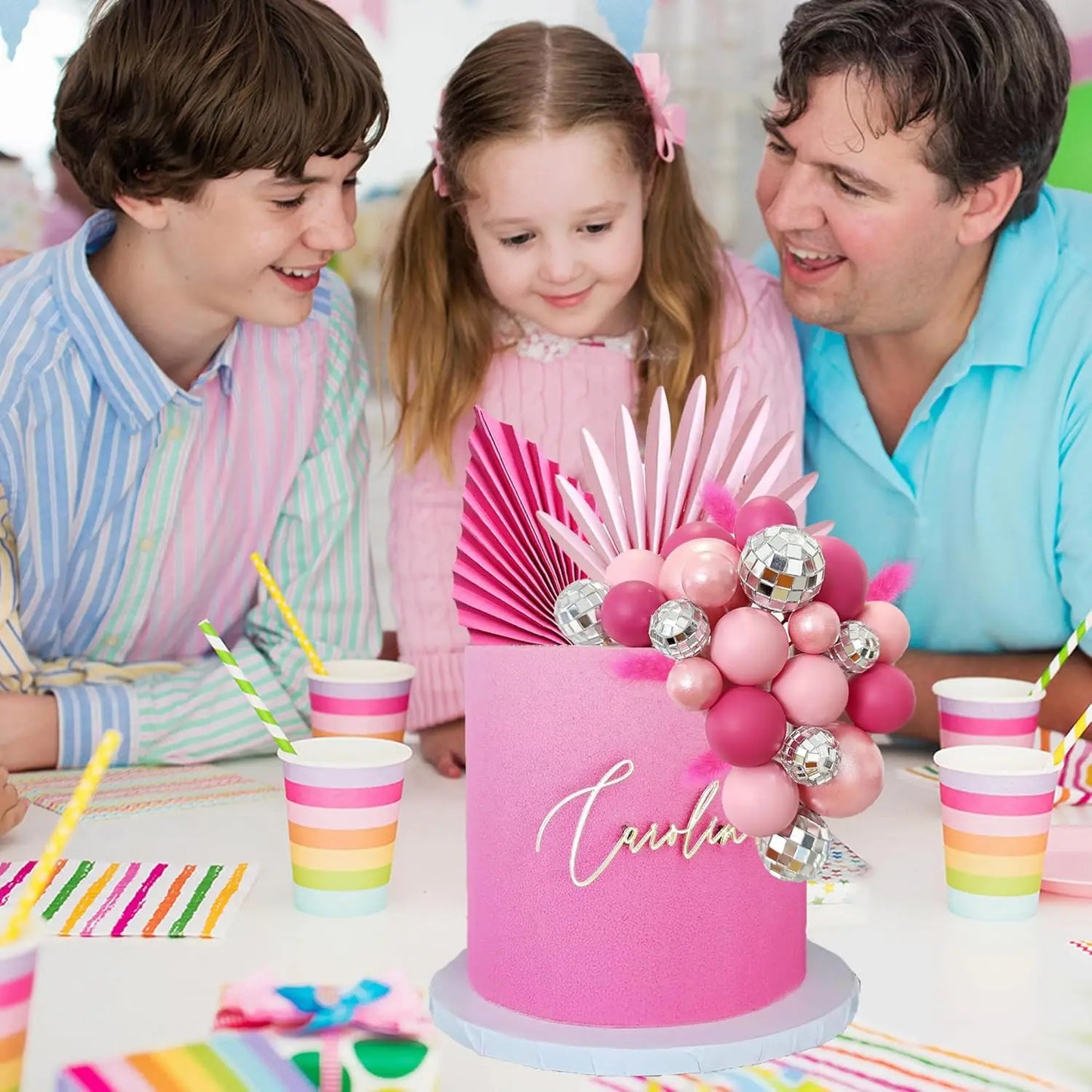 Palm Leaves Cake Decorations Balls Cake Toppers for Birthday Wedding Anniversary Baby Shower Party Supplies