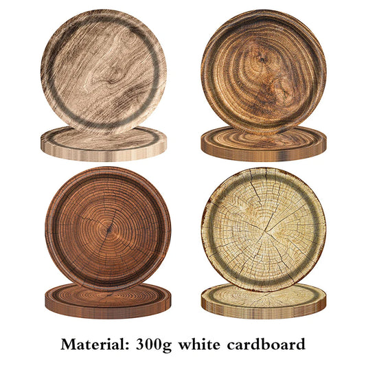 Natural Wood Grain Plastic Tablecloth Paper Plate Western Barn Themed Birthday Wedding Party Vintage Farmhouse Style Table Decor